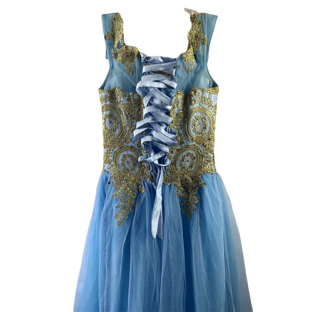Women's Gold Lace Ball Gown Elegant Dress - Picture 4 of 7